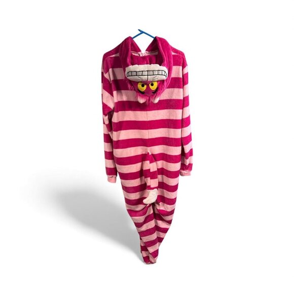 Cheshire Cat Hooded Fleece Costume Pajamas W/ Pockets Pink & Fuchsia Stripes Siz - Picture 4 of 6